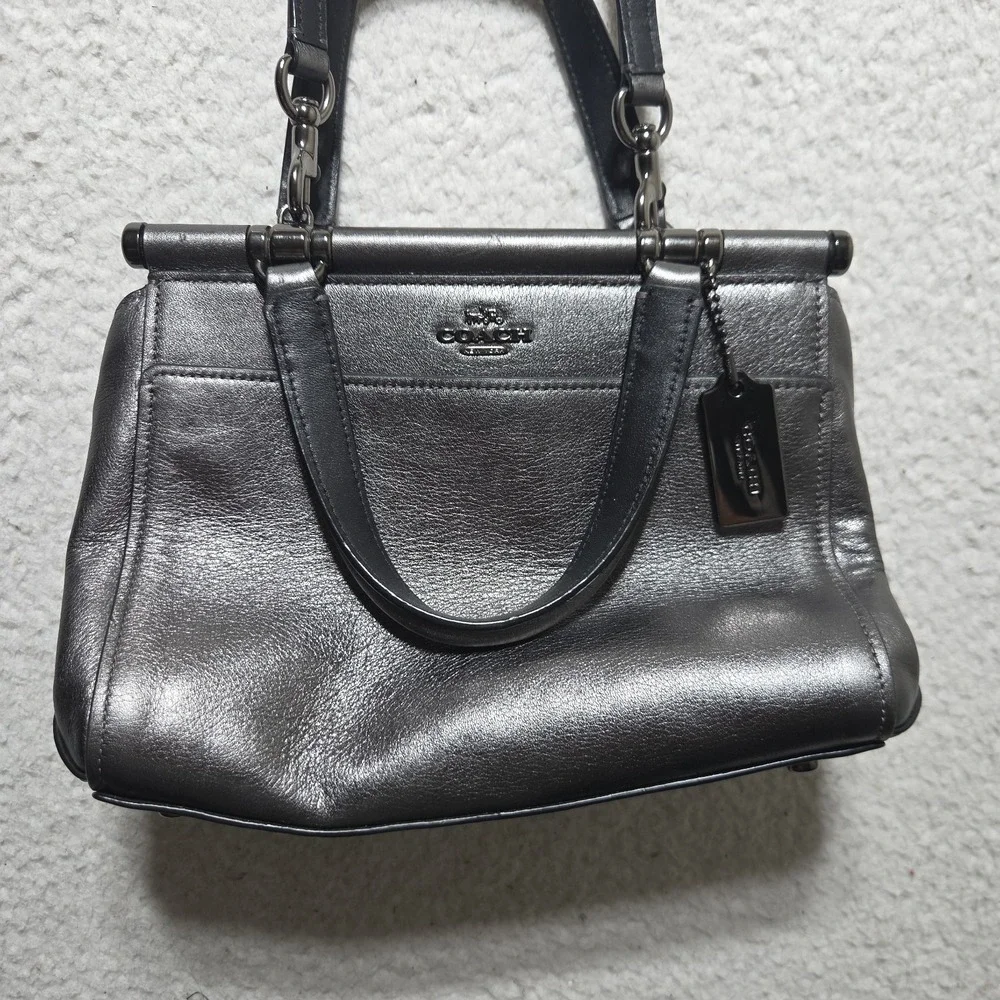 COACH F1857 Crossgrain Metallic Leather Mini Bennett Satchel Metallic Gunmetal